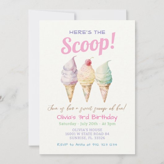 Sommereiscreme 3. Geburtstag Einladung (Vorderseite)
