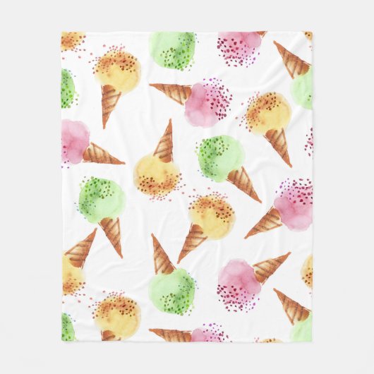 Sommereiscreme-Aquarellmuster Fleecedecke (Vorderseite)