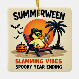 Sommerente und hübsche Hexe Halloween Keramikornament