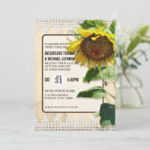 Sommerfall Sonnenblumen Rustikale Holzbienen Einladung (Stehend Vorderseite)