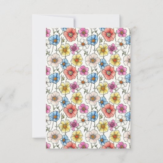 Sommerfarbenfrohe wilde Blume Muster Hochzeit Dankeskarte (Rückseite)