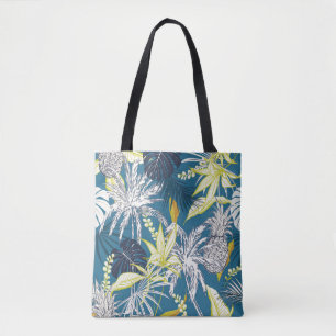 Sommerfarbige tropische Waldblätter und Früchte Tasche