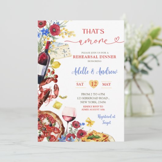 Sommerfarbiges italienisches Probe-Dinner Einladung (Stehend Vorderseite)