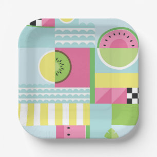 Sommerfarbiges Mosaik, Wassermelone Kiwi-Obst Pappteller