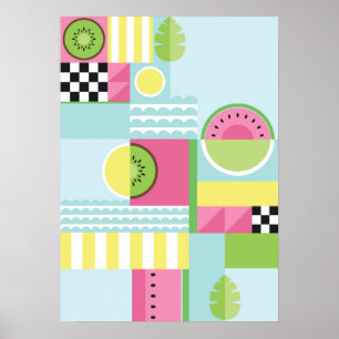 Sommerfarbiges Mosaik, Wassermelone Kiwi-Obst Poster