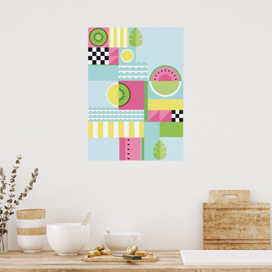 Sommerfarbiges Mosaik, Wassermelone Kiwi-Obst Poster (Küche)