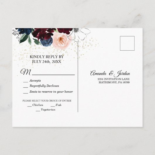 Sommerfeier Hochzeitsreaktion Postkarte (Rückseite)