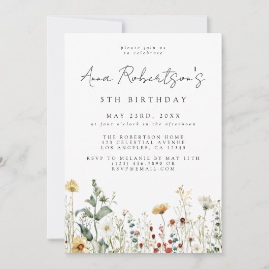 Sommerfeld Wildblume Geburtstag Einladung (Vorderseite)