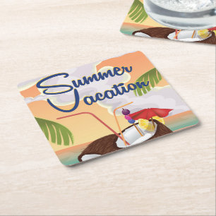 Sommerferien Cartoon-Reiseplakat Rechteckiger Pappuntersetzer