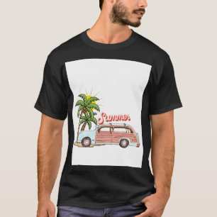 Sommerferien Strand Vibes Retro Auto & Palme  T-Shirt