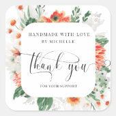 Sommerfertige Wildblume mit Liebe Danke Quadratischer Aufkleber (Vorderseite)