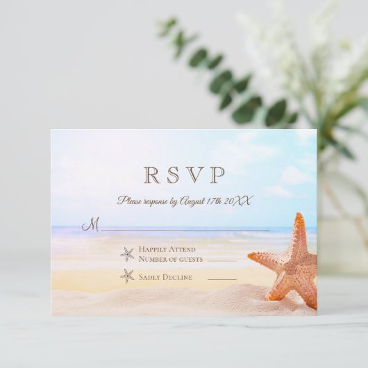 Sommerfeste Hochzeit des tropischen Starfish Beach RSVP Karte (Stehend Vorderseite)