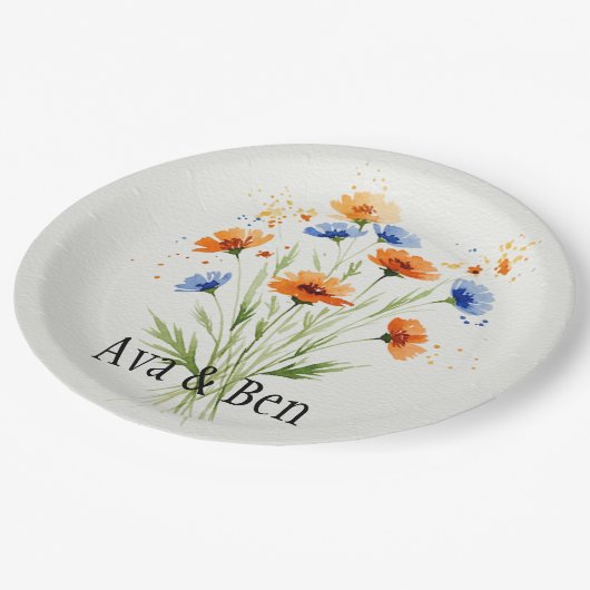 Sommerfeste Wildblume Pappteller (Schrägansicht)