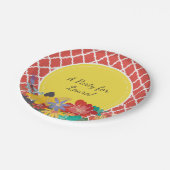 Sommerfiesta Rote Blumenquatrefolie mit Namen Pappteller (Schrägansicht)