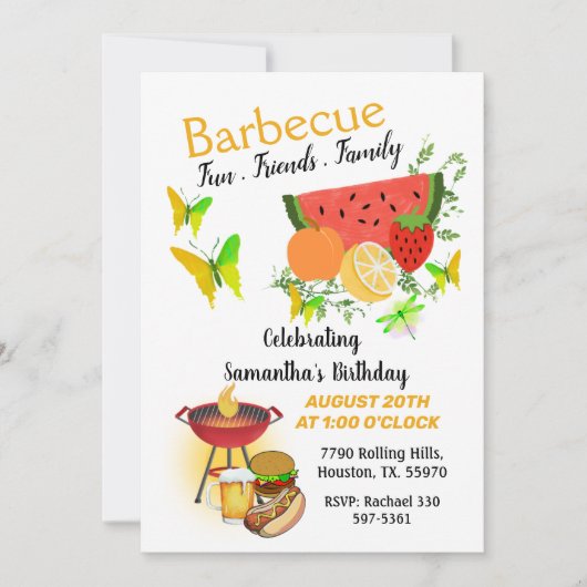 Sommerfreunde Familie Geburtstagsgrill Einladung (Vorderseite)