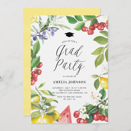 Sommerfrüchte mit Aquarellfarben: Blumenstudium Einladung (Vorne/Hinten)