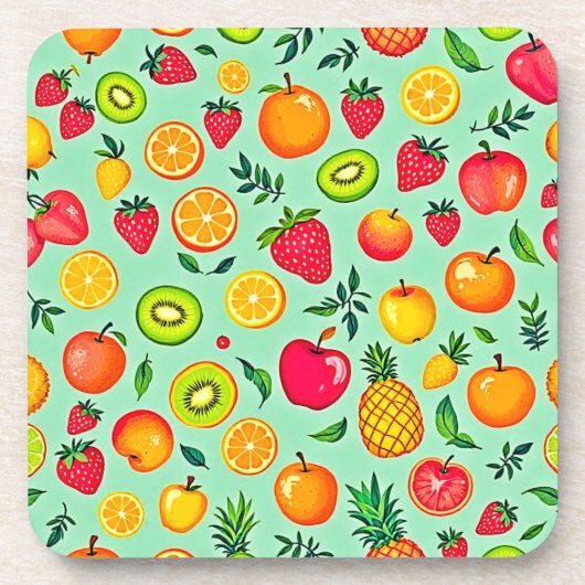Sommerfrüchte Nahtloses Design Getränkeuntersetzer (Vorderseite)