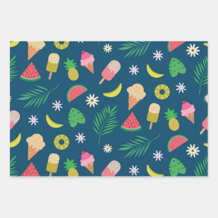 Sommerfrüchte und Eiscreme Geschenkpapier Set