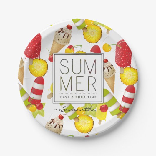 Sommerfrüchte und Eiscreme-Spaß Pappteller (Vorderseite)