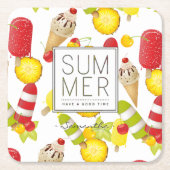 Sommerfrüchte und Eiscreme-Spaß Rechteckiger Pappuntersetzer (Vorderseite)