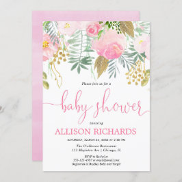 Sommerfrühlingrosa Goldmädchen Babydusche Einladung