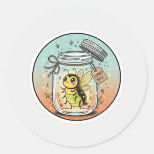 Sommerfunke: Das glückliche Glühwürmchen-Mason-Jar Runder Aufkleber