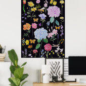 Sommergarten Blume schwarz Hintergrund Poster (Heimbüro)