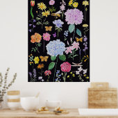 Sommergarten Blume schwarz Hintergrund Poster (Küche)