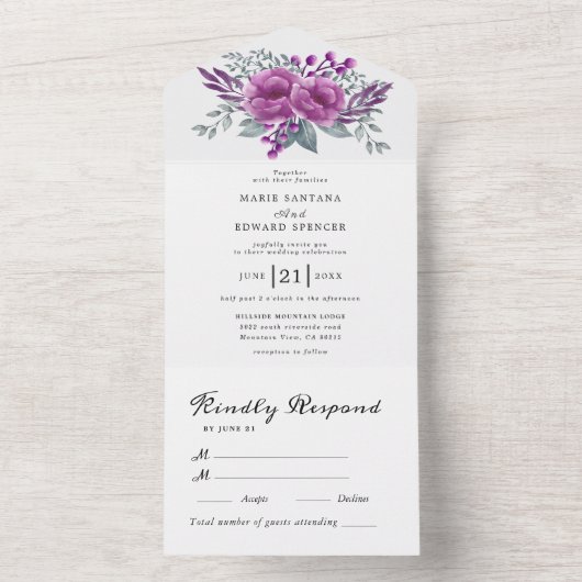 Sommergarten Hochzeit der Wasserfarben All In One Einladung (Innen Boden)