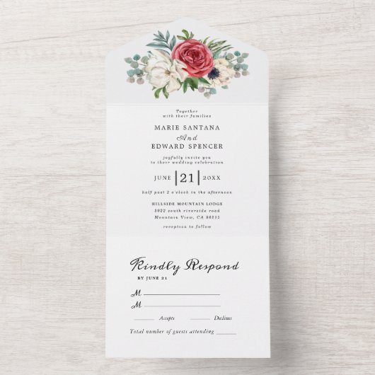 Sommergarten Hochzeit der Wasserfarben All In One Einladung (Innen Boden)