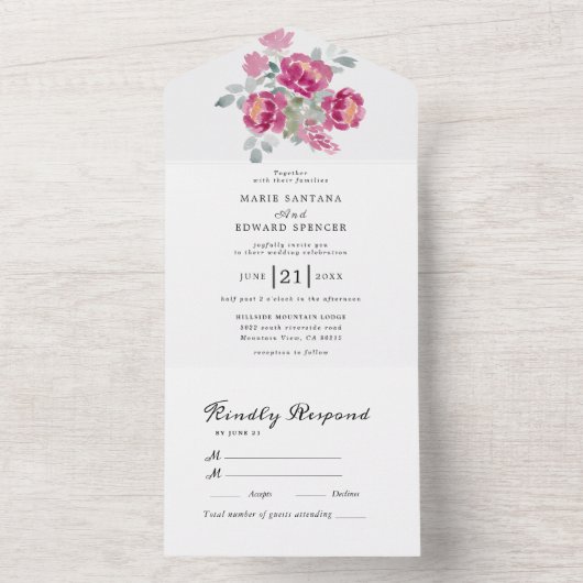 Sommergarten Hochzeit der Wasserfarben All In One Einladung (Innen Boden)