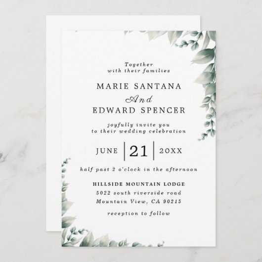 Sommergarten Hochzeit der Wasserfarben Einladung (Vorne/Hinten)