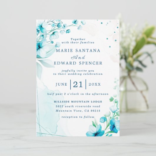 Sommergarten Hochzeit der Wasserfarben Einladung (Stehend Vorderseite)