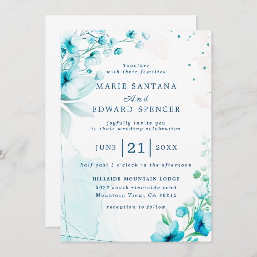 Sommergarten Hochzeit der Wasserfarben Einladung (Vorne/Hinten)