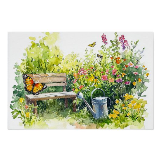 Sommergarten mit Schmetterlingen Poster (Vorderseite)
