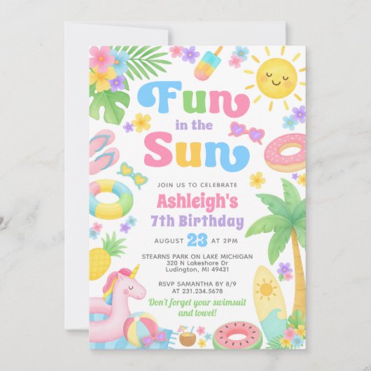 Sommergeburt Einladung - Spaß in der Sonne (Vorderseite)