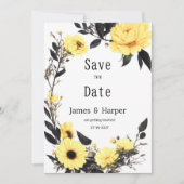 Sommergelb dunkelgrau dunkelblütig Save the Date Einladung (Vorderseite)