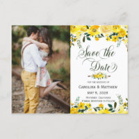 Sommergelbe Blumenhochzeit Foto Save the Date