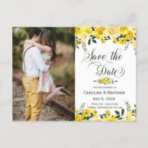 Sommergelbe Blumenhochzeit Foto Save the Date