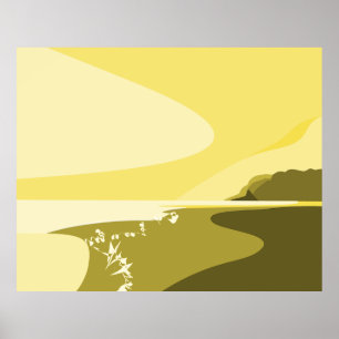Sommergelbe Digital-Art-Strandmeereslandschaft als Poster