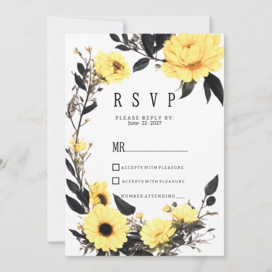 Sommergelbe dunkelgraue dunkelblütige UAWG Einladung (Vorderseite)