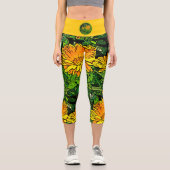 Sommergelbe orange gürtelfarbene Muster Capri Leggings (Vorderseite)