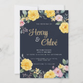 Sommergelbe Rosa-Minze-Blaupöne Hochzeit Einladung (Vorderseite)