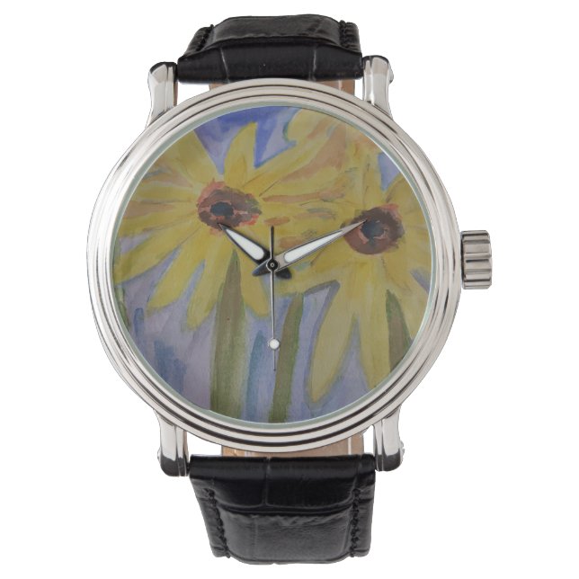 Sommergelbe Sonnenblumen Armbanduhr (Vorderseite)