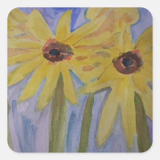 Sommergelbe Sonnenblumen-Aufkleber Quadratischer Aufkleber (Vorderseite)