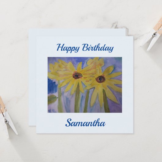 Sommergelbe Sonnenblumen Flat Birthday Card Karte (Vorderseite/Rückseite Beispiel)
