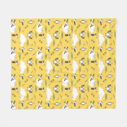 Sommergelbe und weiße Fun Möwen Gemustert Fleecedecke (Vorderseite (Horizontal))