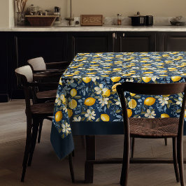 Sommergelbe Zitronen aus dem Mittelmeer, blau Tischdecke