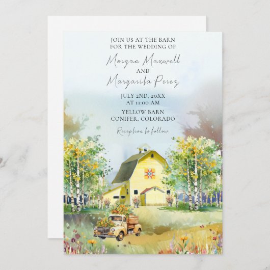 Sommergelber Stall Einladung zur Hochzeit (Vorne/Hinten)