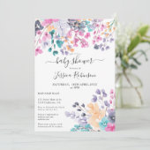 Sommergetrocknete Blume Blütenwasserfarbe Babydusc Einladung (Stehend Vorderseite)